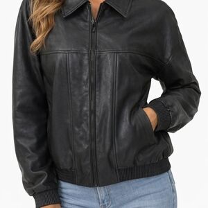 Classic Black Leather Bomber Jacket for Women